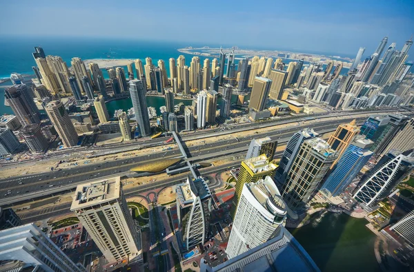 Dubai downtown ráno scénu. Pohled shora z výše — Stock fotografie