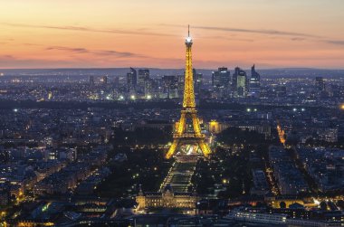 Paris, Fransa - 17 Haziran 2015: Akşam görünümü Paris ve Eyfel Kulesi.