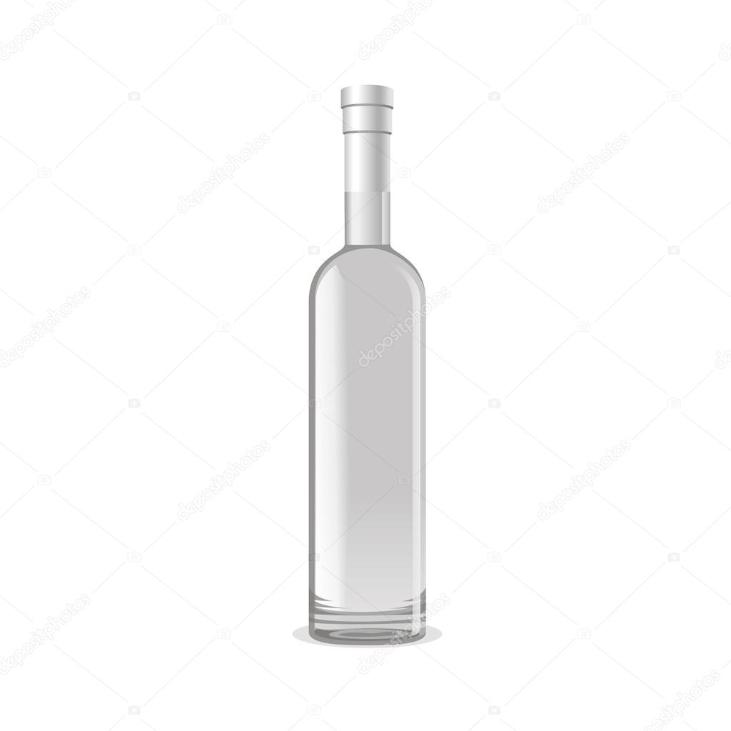 Glass vodka bottle on white background