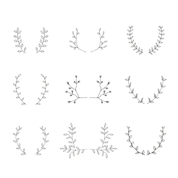 Conjunto de elementos de design gráfico de suportes de ramos desenhados à mão — Vetor de Stock