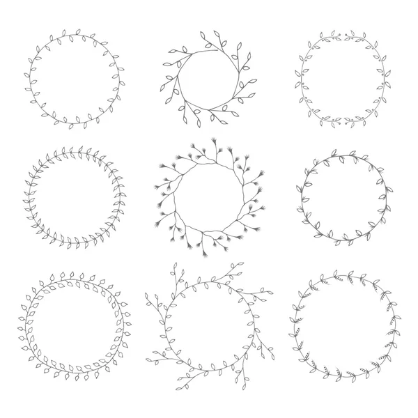 Coroas de ramos desenhados à mão conjunto de elementos de design gráfico — Vetor de Stock