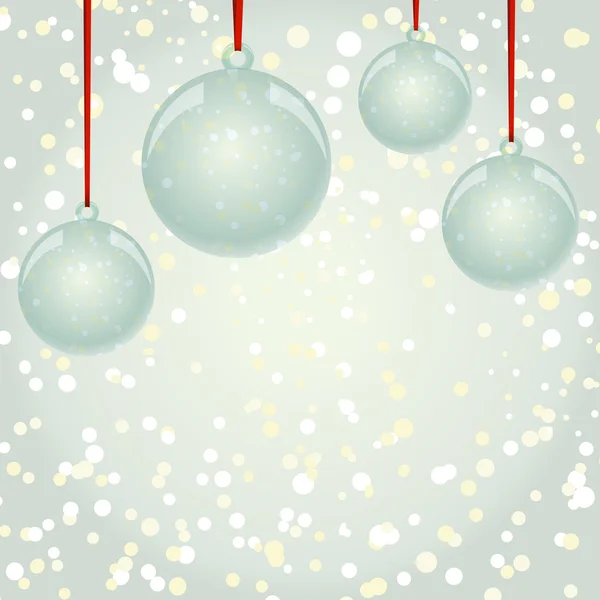 Ozdoby świąteczne kule z wstążka wisi na tle śniegu — Wektor stockowy