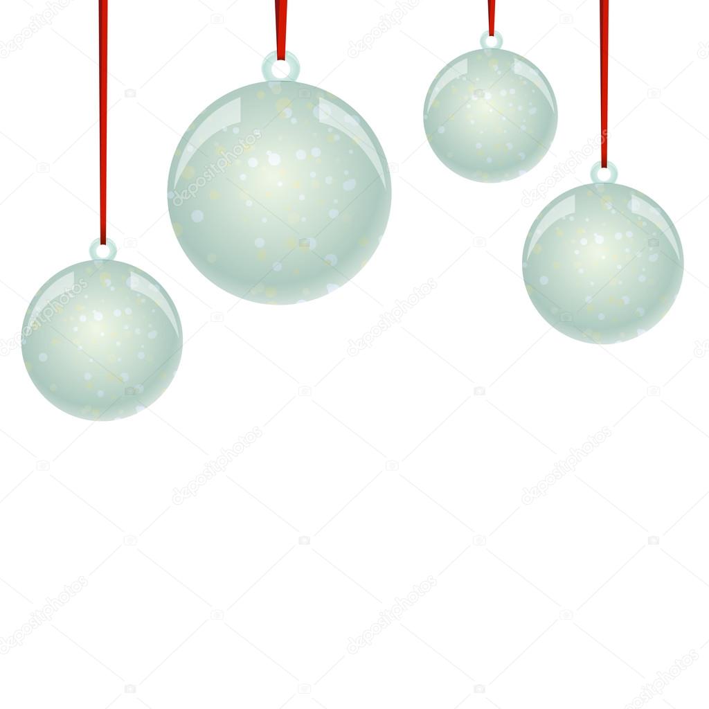 Christmas NewYear balls with snowflakes and ribbon hanging 