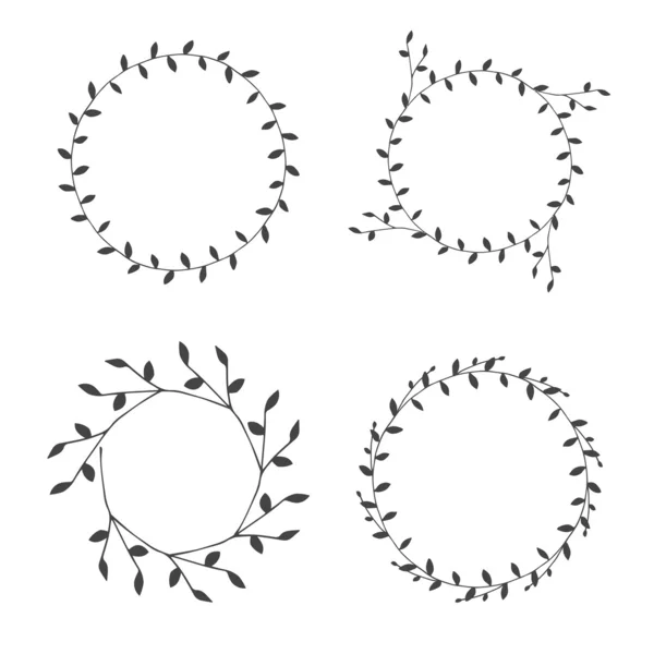 Coroas de ramos desenhados à mão conjunto de elementos de design gráfico — Vetor de Stock