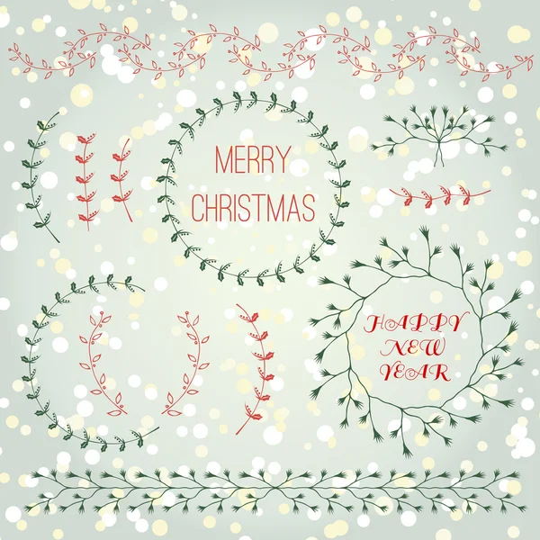 Christmas collection hand drawn branches design elements set — Stock Vector