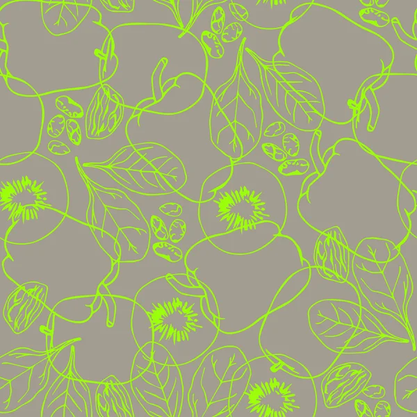Naadloze groene patroon met contour groenten — Stockvector