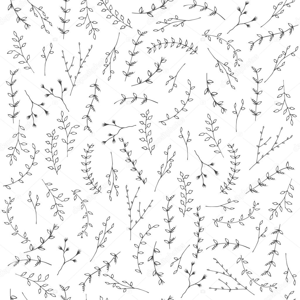Hand-drawn branches seamless background