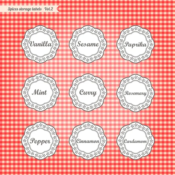 Retro style kitchen spices food storage tags collection — Stock Vector