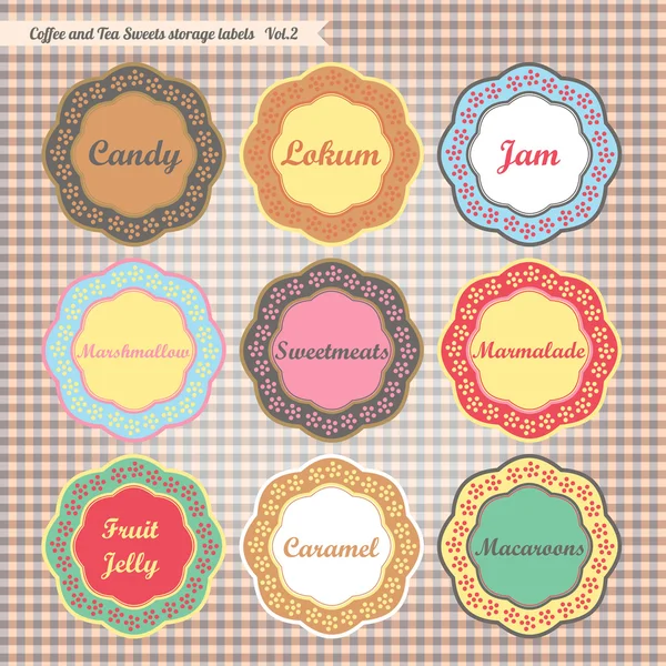 Retro style kitchen sweet food storage tags collection — Stock Vector