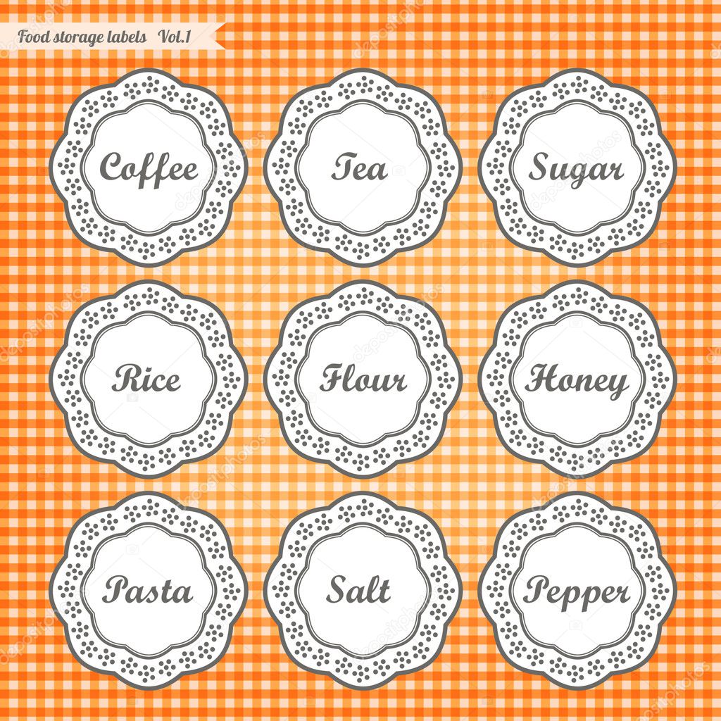 Retro style kitchen food storage tags collection