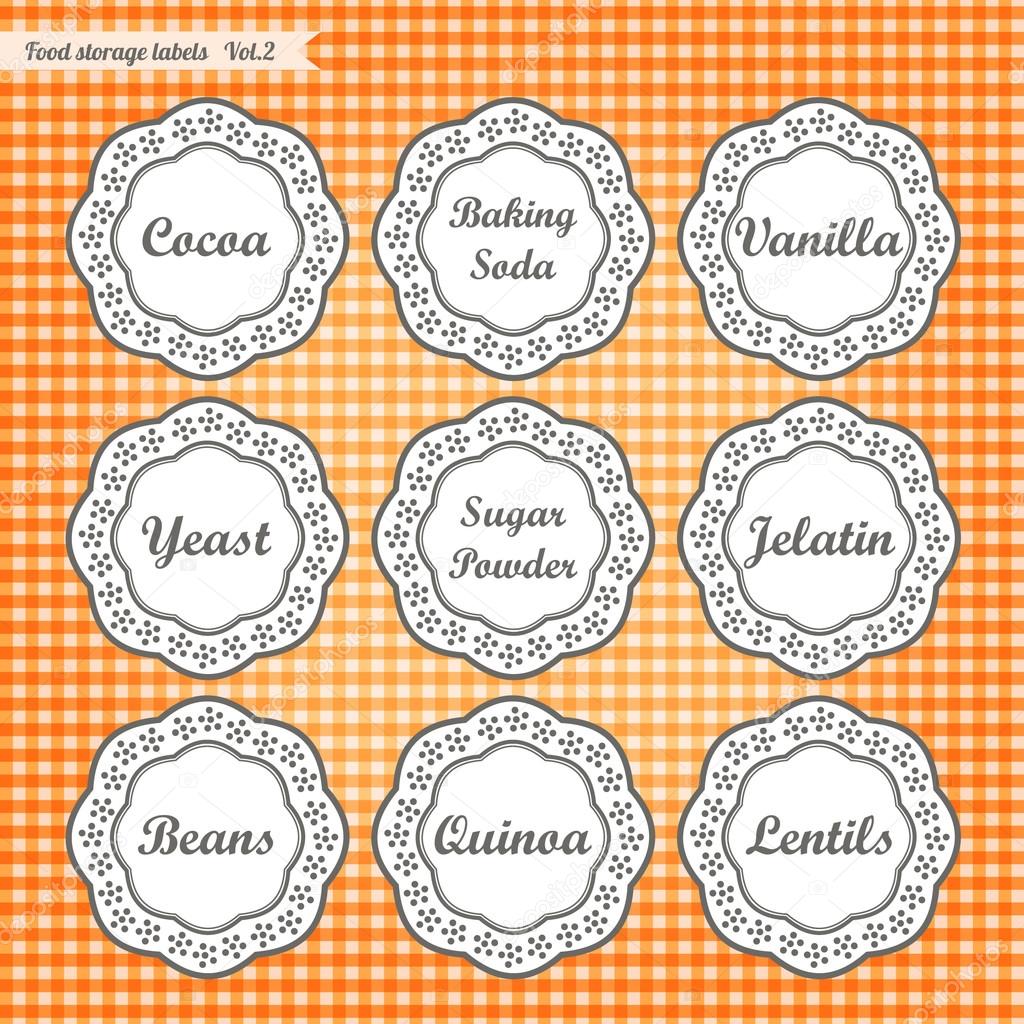 Retro style kitchen food storage tags collection