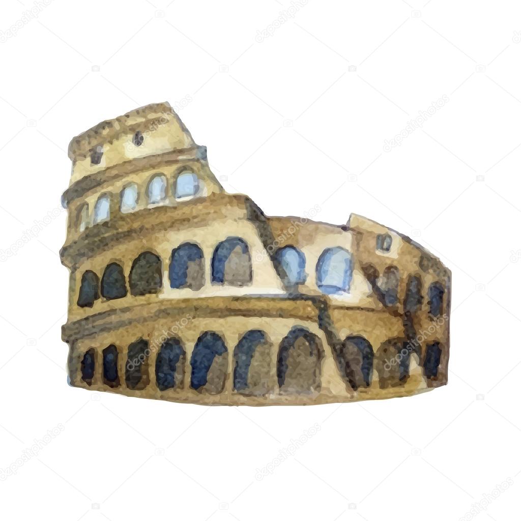 Watercolor coliseum isolated on white background