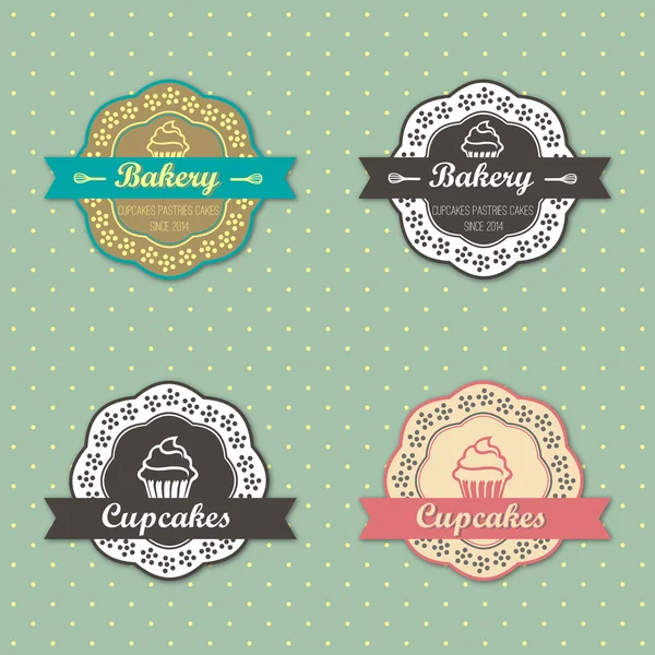 Boulangerie Cupcakes étiquettes de style rétro — Image vectorielle