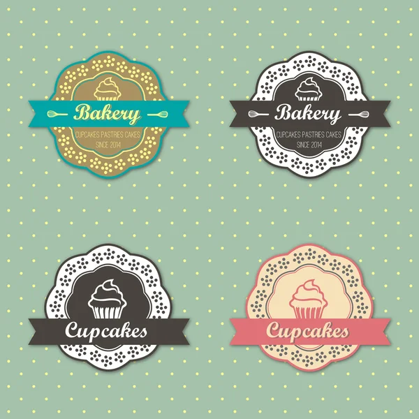 Padaria Cupcakes etiquetas estilo retro —  Vetores de Stock