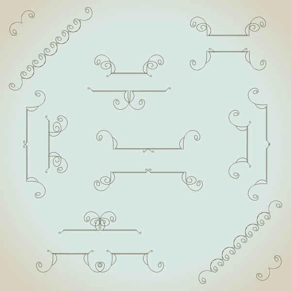 Векторный набор элементов старинного каллиграфического дизайна ручной работы
