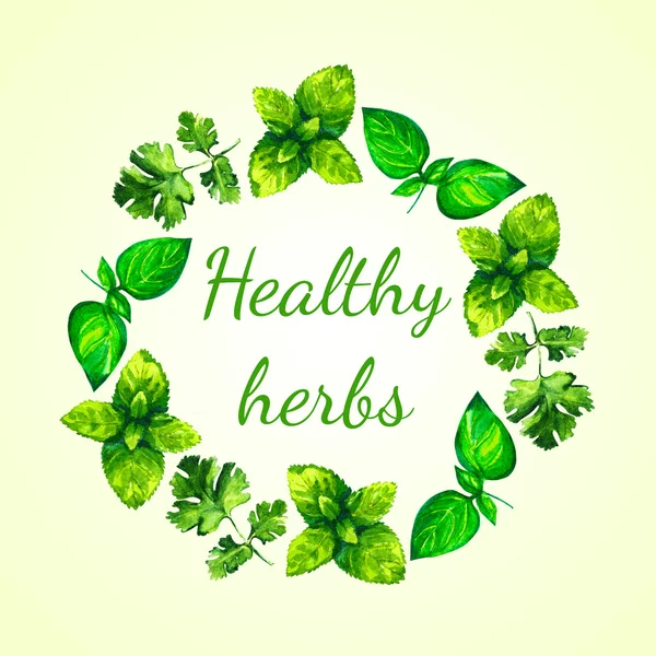 Realistic watercolor illustration herbs wreath — Stock Photo, Image