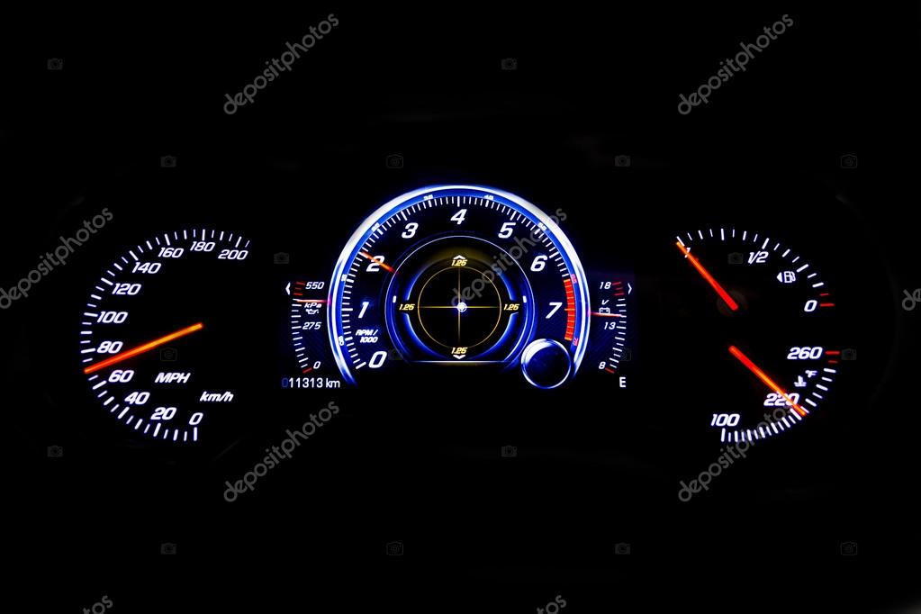 Dashboard and digital display mileage, fuel consumption, speed Stock