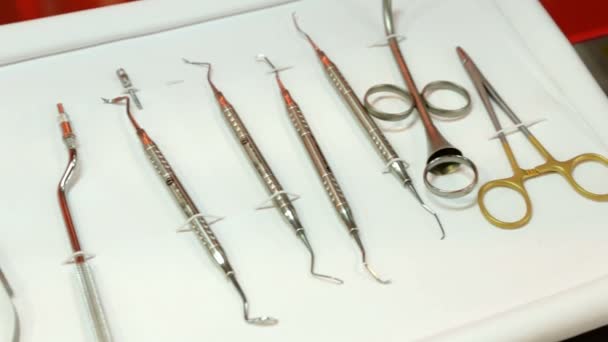 Dental instruments for stomatology practice. Pan — Stock Video