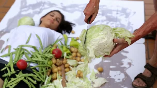 Vegan vegetariano umani cucina protesta — Video Stock