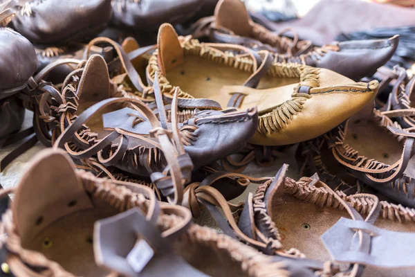 Bulgarian leather folklore shoes — Stock Photo, Image