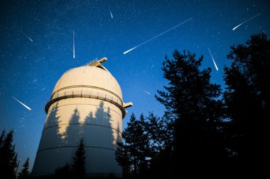 Astronomical Observatory under the night sky stars. Vignette clipart