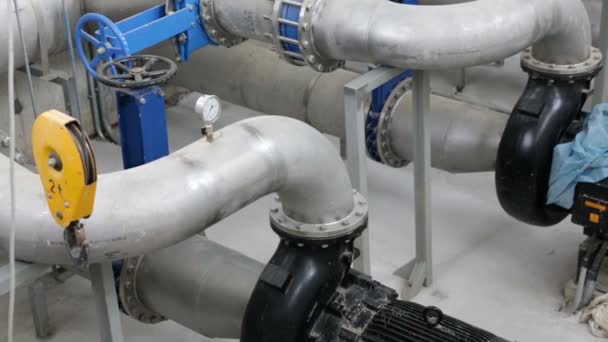 Wastewater treatment facility valves pipes — Stock Video