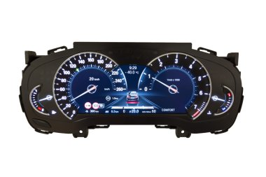 Dashboard and digital display - mileage, fuel consumption, speed clipart