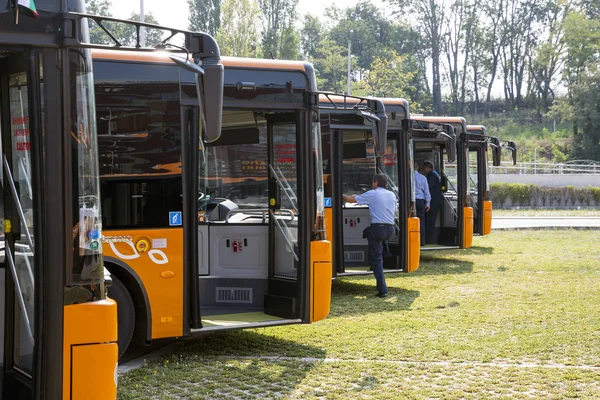 Transportu publicznego w nowych autobusach sterowniki — Zdjęcie stockowe