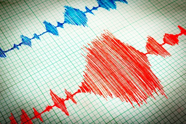 Hoja de dispositivo sismológico - Viñeta de sismómetro rojo — Foto de Stock