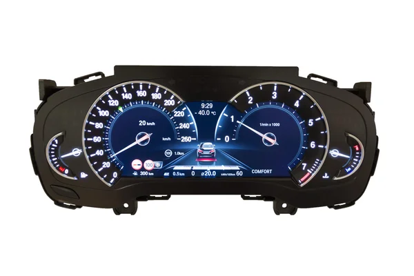 Dashboard and digital display - mileage, fuel consumption, speed — Stock Photo, Image