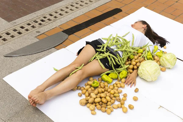 Protesto pişirme vegan vejetaryen insanlar — Stok fotoğraf