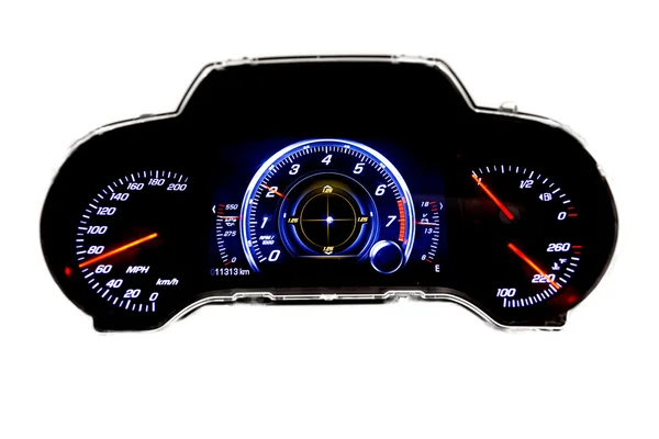 Dashboard and digital display - mileage, fuel consumption, speed — Stock Photo, Image