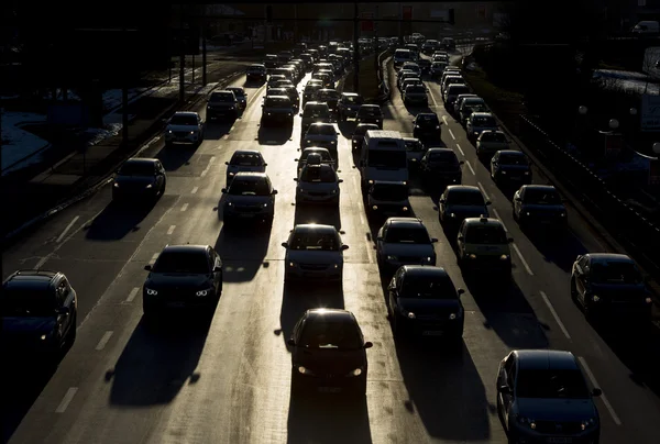 Tráfico atasco coches calle silueta —  Fotos de Stock