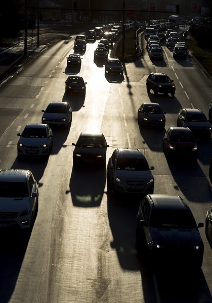 Tráfico atasco coches calle silueta — Foto de Stock