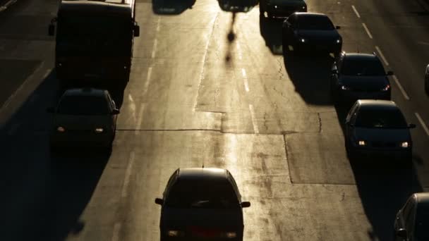 Traffic jam cars street silhouette — Stock Video