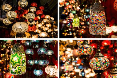 Photo collage of colorful Turkish lanterns clipart