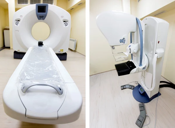 医学 Ct 扫描仪和直线加速器的拼贴 — 图库照片