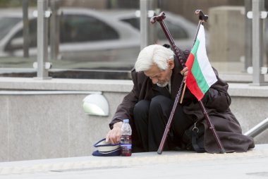 Homeless beggar for money clipart