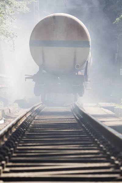 Tanker train in fire railway — Stock Photo, Image