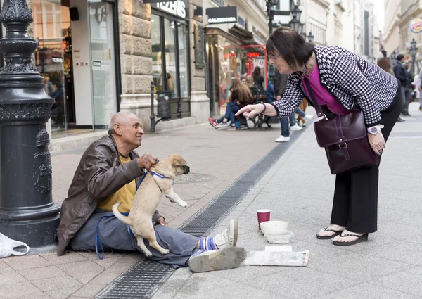 Mendicante con cane — Foto Stock