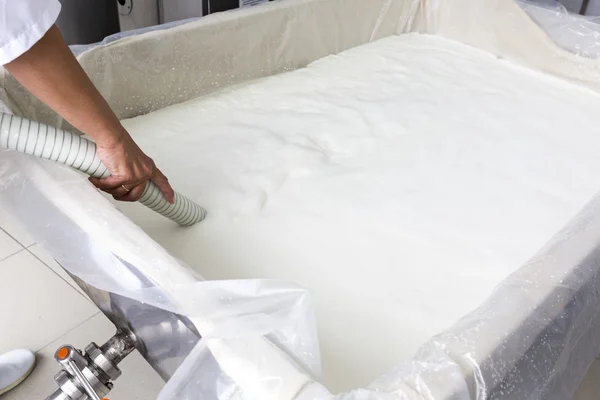 Produzione di formaggio creamery latticini serbatoio tubo — Foto Stock