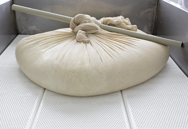 Produzione di formaggio bufalo garza lanugine — Foto Stock