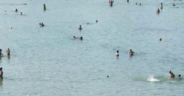 Tourists swimming at Sozopol's beach — Stock Video