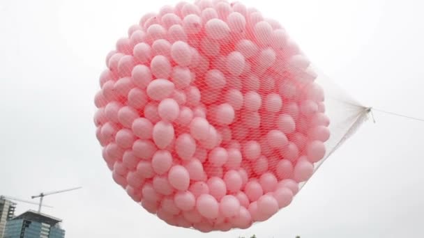 Рожеві кульки проти раку молочної залози — стокове відео