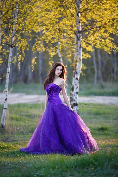 Attractive girl under the birch — Stock Photo, Image