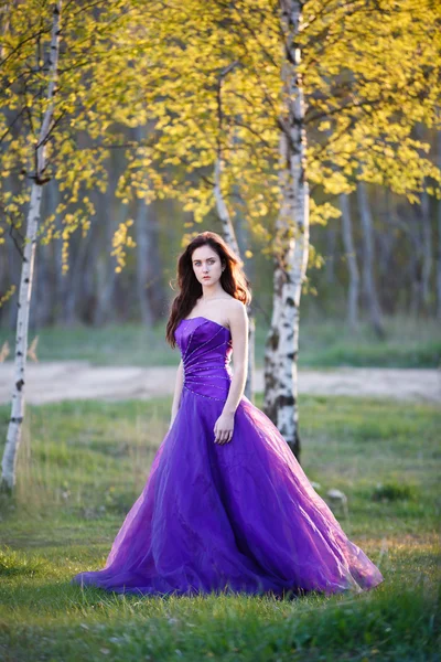 Attractive girl under the birch — Stock Photo, Image