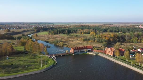 Aerial View Pravdinsk Hpp Russia Autumn Time — Stock Video