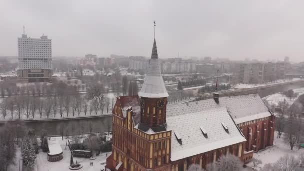 Aerial View Cathedral Kaliningrad Wintertime — Stock Video