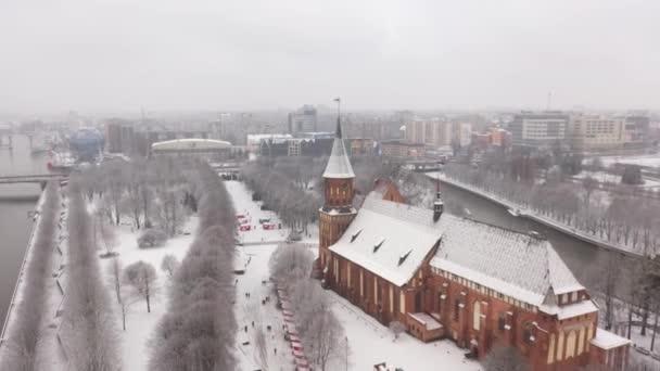 Vista Aérea Catedral Kaliningrado Invierno — Vídeos de Stock