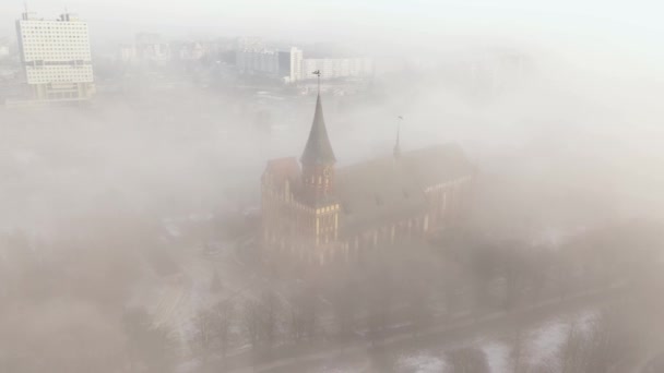 Catedral Kaliningrado Niebla Invierno Vista Aérea — Vídeo de stock